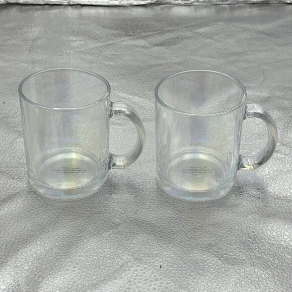 Clear iridescent Glass Coffee Mug Set of 2 Handle Tea Modern Classic Minimalist - Picture 2 of 10